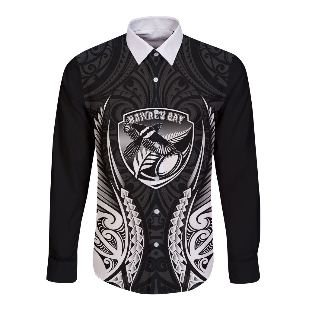 Hawke's Bay 2026 Rugby Custom Long Sleeve Button Shirt NZ Maori Silver Fern LT14 Unisex Black - Polynesian Pride
