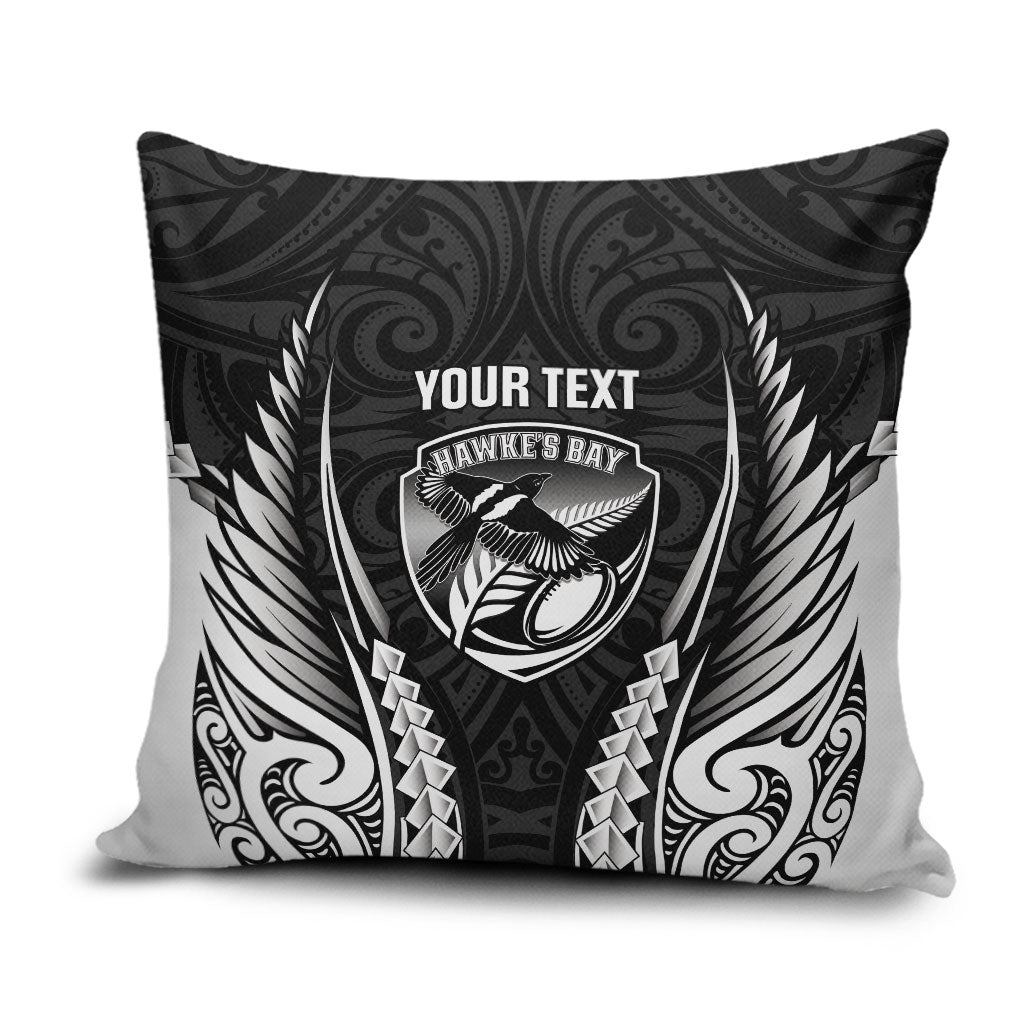 Hawke's Bay 2026 Rugby Custom Pillow Cover NZ Maori Silver Fern LT14 Black - Polynesian Pride