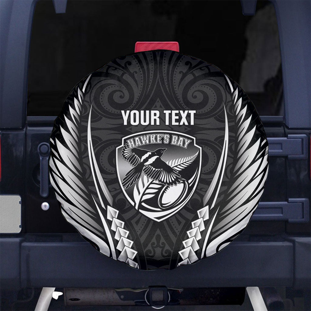 Hawke's Bay 2026 Rugby Custom Spare Tire Cover NZ Maori Silver Fern LT14 No hole Black - Polynesian Pride