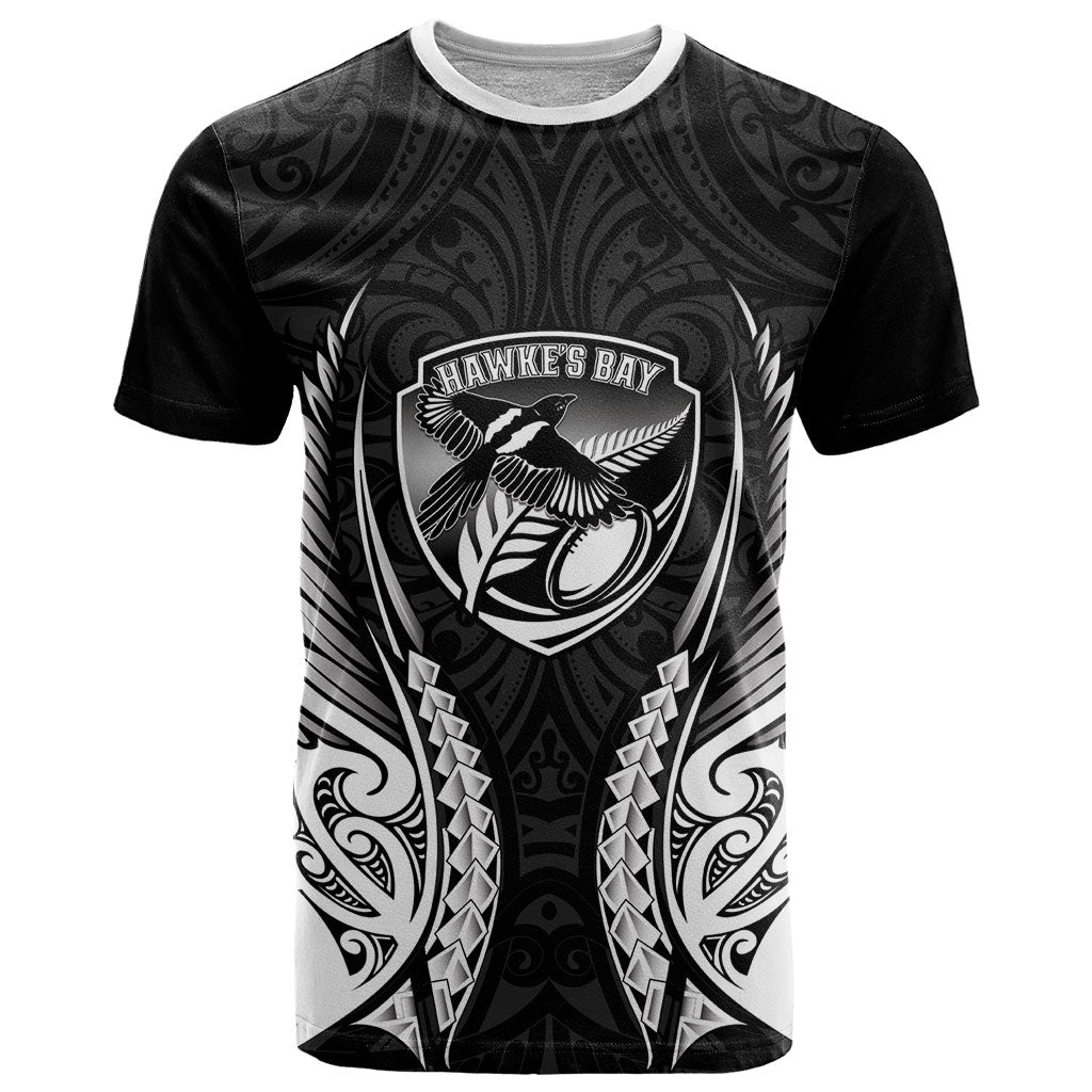 Hawke's Bay 2026 Rugby Custom T Shirt NZ Maori Silver Fern LT14 Black - Polynesian Pride