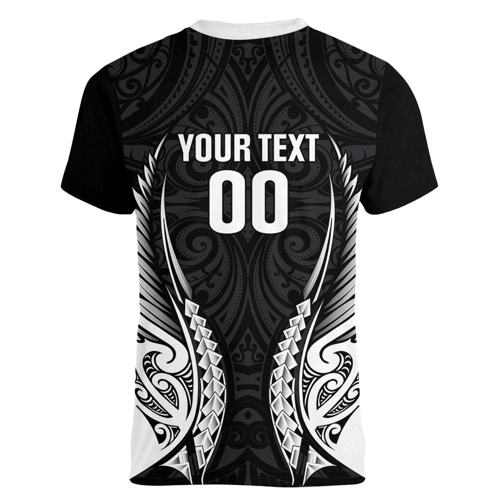 Hawke's Bay 2026 Rugby Custom Women V-Neck T-Shirt NZ Maori Silver Fern LT14 - Polynesian Pride