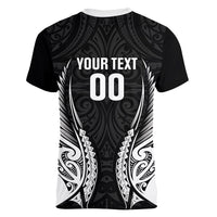 Hawke's Bay 2026 Rugby Custom Women V-Neck T-Shirt NZ Maori Silver Fern LT14 - Polynesian Pride