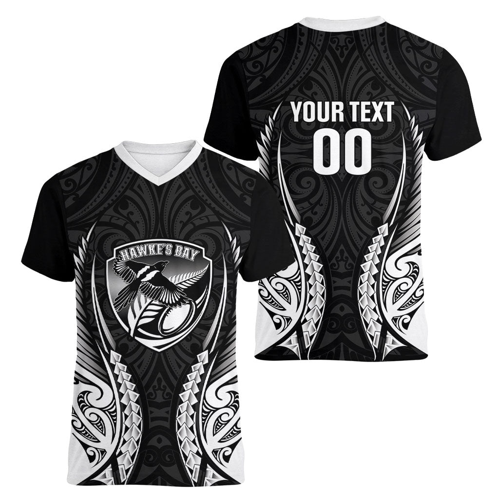 Hawke's Bay 2026 Rugby Custom Women V-Neck T-Shirt NZ Maori Silver Fern LT14 - Polynesian Pride