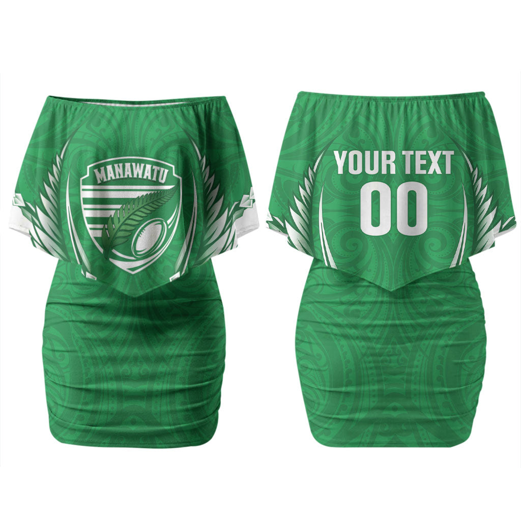 Manawatu 2026 Rugby Custom Couples Matching Off Shoulder Short Dress and Long Sleeve Button Shirt NZ Maori Silver Fern LT14 - Polynesian Pride