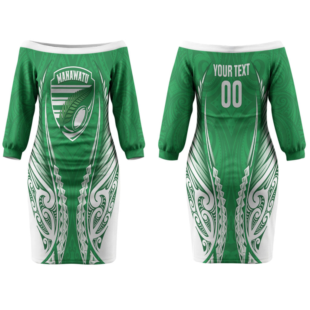 Manawatu 2026 Rugby Custom Couples Matching Off The Shoulder Long Sleeve Dress and Long Sleeve Button Shirt NZ Maori Silver Fern LT14 - Polynesian Pride