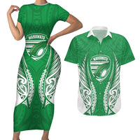 Manawatu 2026 Rugby Custom Couples Matching Short Sleeve Bodycon Dress and Hawaiian Shirt NZ Maori Silver Fern LT14 Green - Polynesian Pride