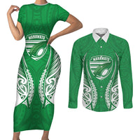 Manawatu 2026 Rugby Custom Couples Matching Short Sleeve Bodycon Dress and Long Sleeve Button Shirt NZ Maori Silver Fern LT14 Green - Polynesian Pride