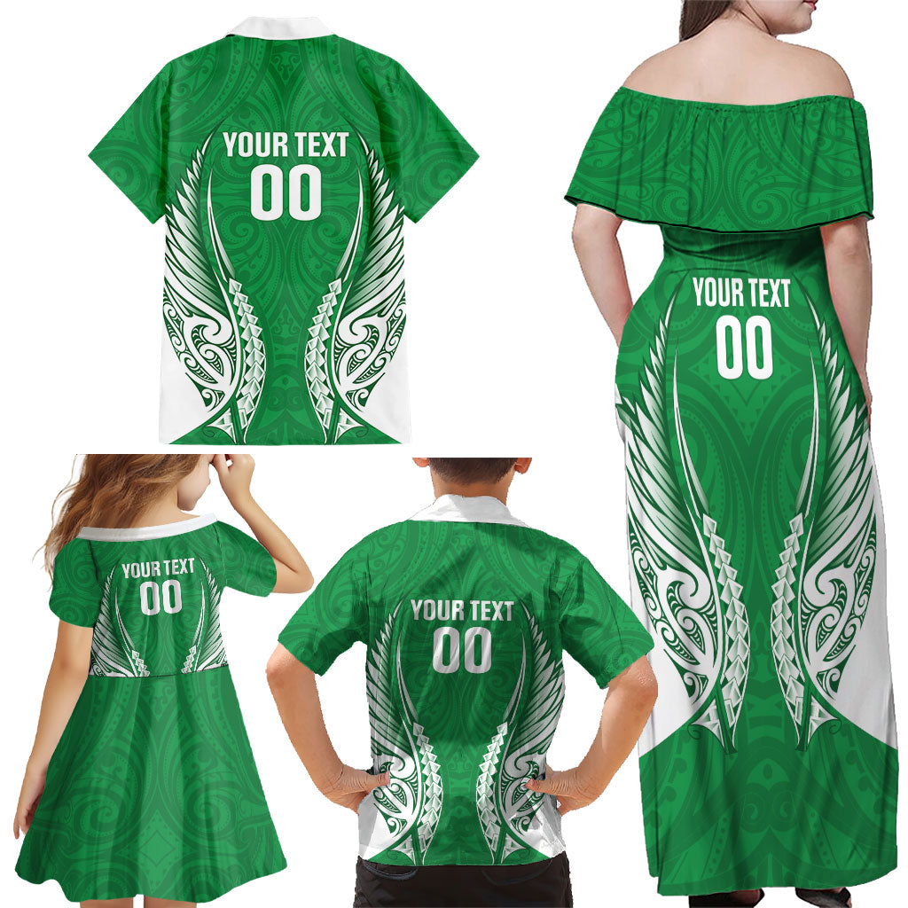 Manawatu 2026 Rugby Custom Family Matching Off Shoulder Maxi Dress and Hawaiian Shirt NZ Maori Silver Fern LT14 - Polynesian Pride
