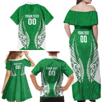 Manawatu 2026 Rugby Custom Family Matching Off Shoulder Maxi Dress and Hawaiian Shirt NZ Maori Silver Fern LT14 - Polynesian Pride