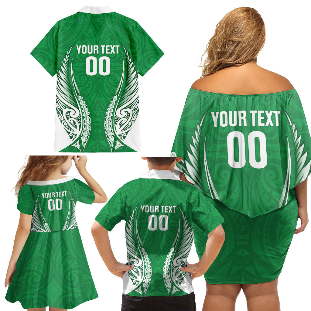 Manawatu 2026 Rugby Custom Family Matching Off Shoulder Short Dress and Hawaiian Shirt NZ Maori Silver Fern LT14 - Polynesian Pride