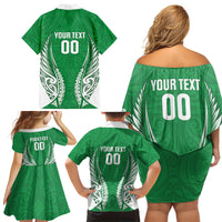 Manawatu 2026 Rugby Custom Family Matching Off Shoulder Short Dress and Hawaiian Shirt NZ Maori Silver Fern LT14 - Polynesian Pride