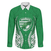 Manawatu 2026 Rugby Custom Family Matching Short Sleeve Bodycon Dress and Hawaiian Shirt NZ Maori Silver Fern LT14 Dad's Shirt - Long Sleeve Green - Polynesian Pride