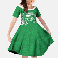 Manawatu 2026 Rugby Custom Family Matching Summer Maxi Dress and Hawaiian Shirt NZ Maori Silver Fern LT14 Daughter's Dress Green - Polynesian Pride