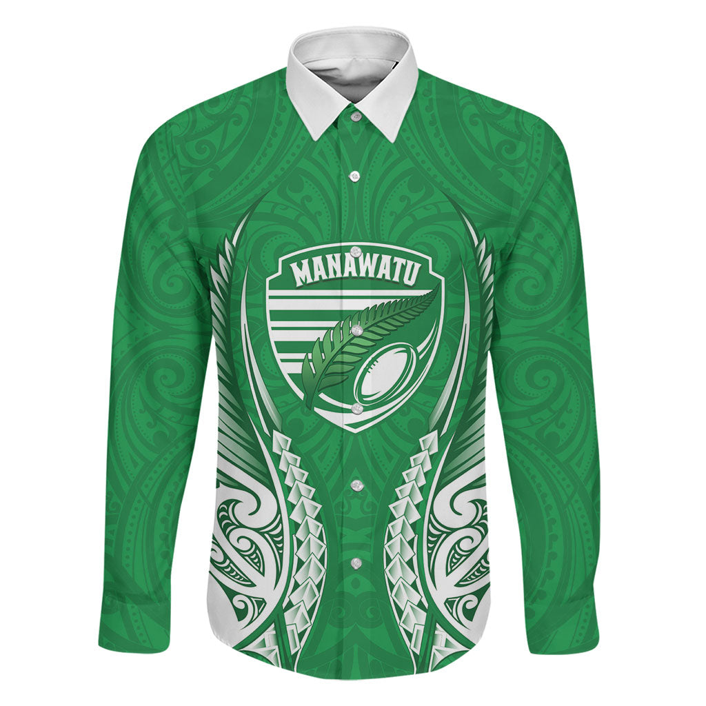 Manawatu 2026 Rugby Custom Family Matching Summer Maxi Dress and Hawaiian Shirt NZ Maori Silver Fern LT14 Dad's Shirt - Long Sleeve Green - Polynesian Pride