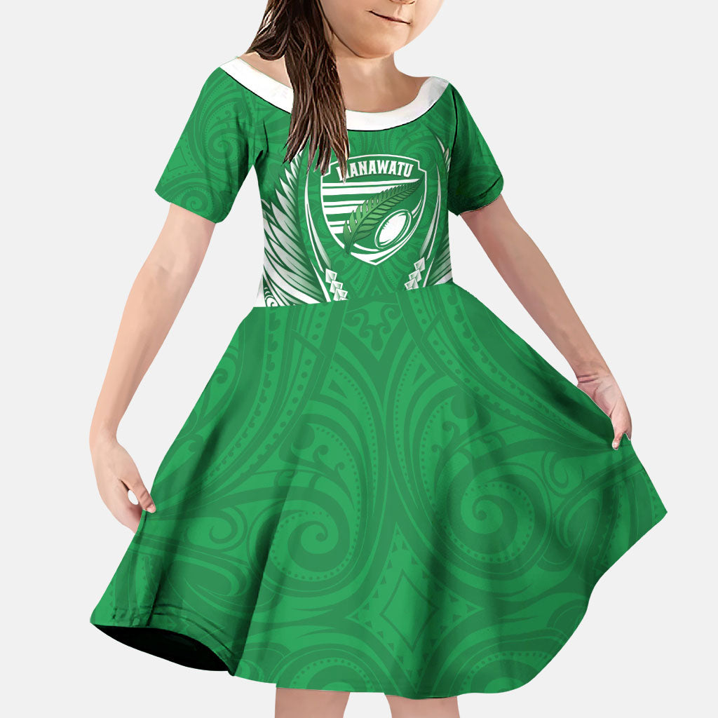 Manawatu 2026 Rugby Custom Family Matching Tank Maxi Dress and Hawaiian Shirt NZ Maori Silver Fern LT14 Daughter's Dress Green - Polynesian Pride
