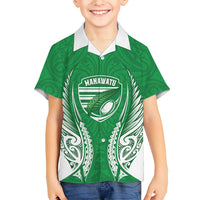 Manawatu 2026 Rugby Custom Family Matching Tank Maxi Dress and Hawaiian Shirt NZ Maori Silver Fern LT14 Son's Shirt Green - Polynesian Pride