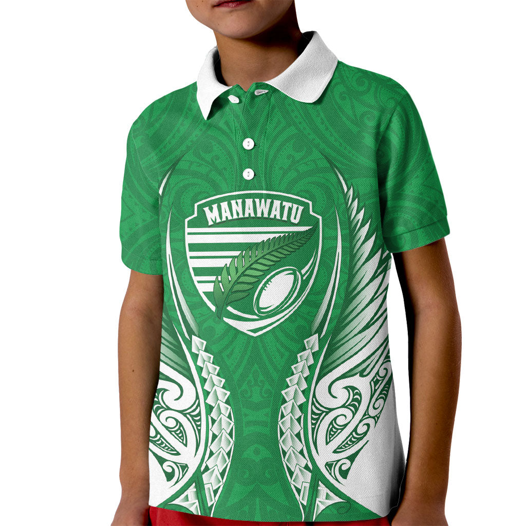 Manawatu 2026 Rugby Custom Kid Polo Shirt NZ Maori Silver Fern LT14 Kid Green - Polynesian Pride