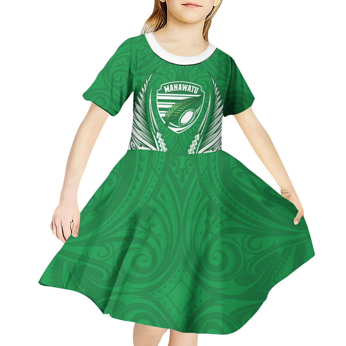 Manawatu 2026 Rugby Custom Kid Short Sleeve Dress NZ Maori Silver Fern