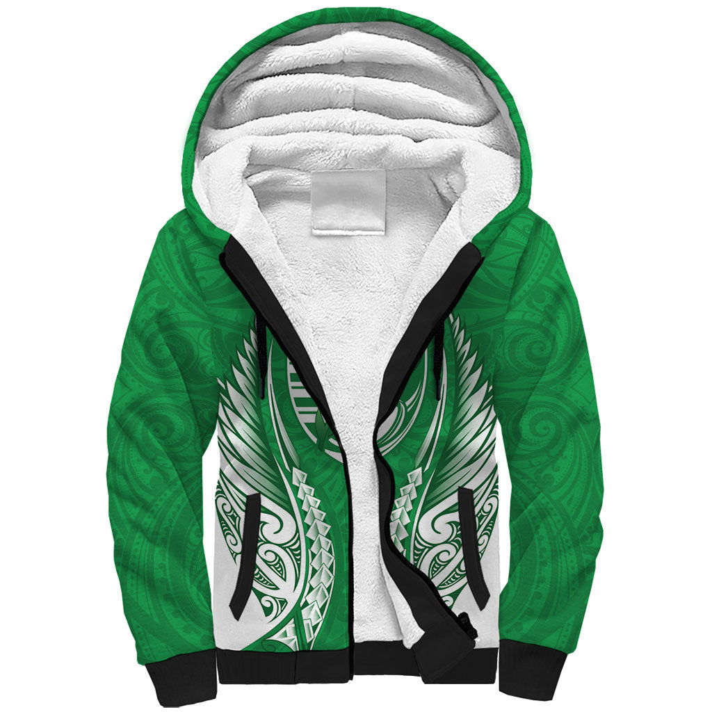 Manawatu 2026 Rugby Custom Sherpa Hoodie NZ Maori Silver Fern LT14 Unisex Green - Polynesian Pride