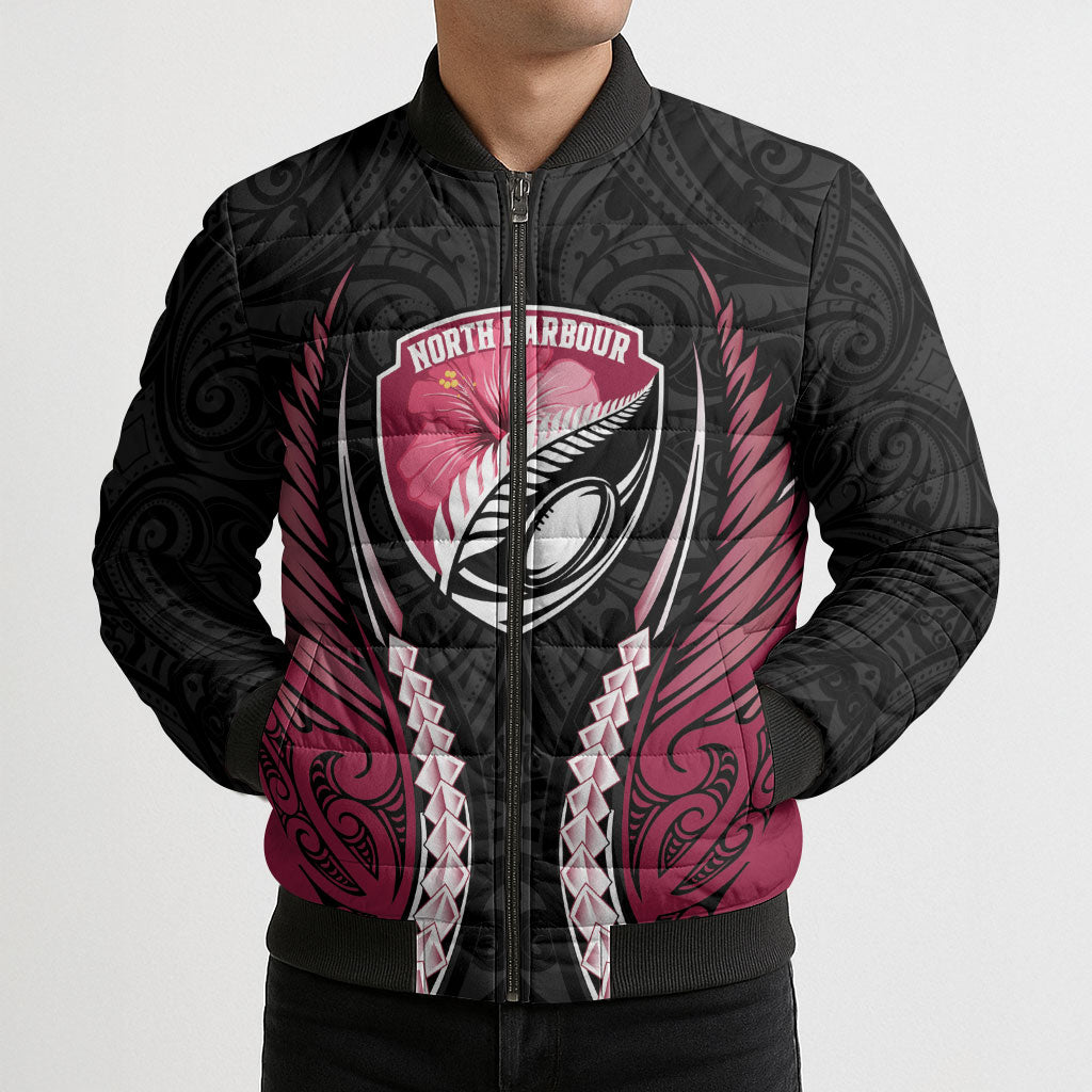 North Harbour 2026 Rugby Custom Bomber Puffer Jacket NZ Maori Silver Fern