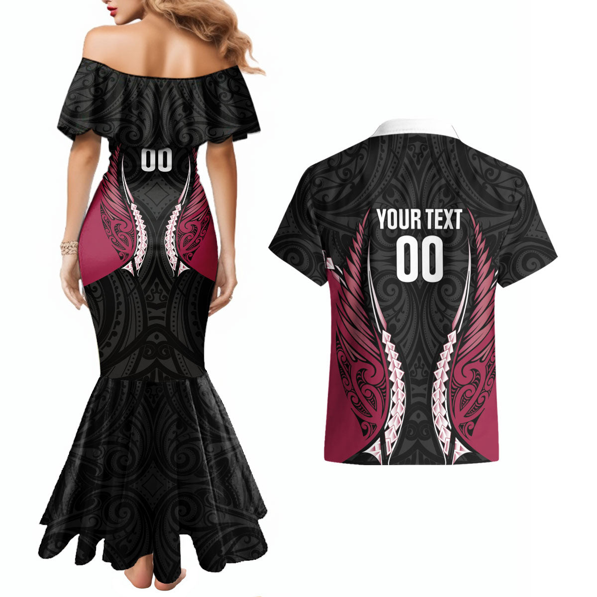 North Harbour 2026 Rugby Custom Couples Matching Mermaid Dress and Hawaiian Shirt NZ Maori Silver Fern LT14 - Polynesian Pride