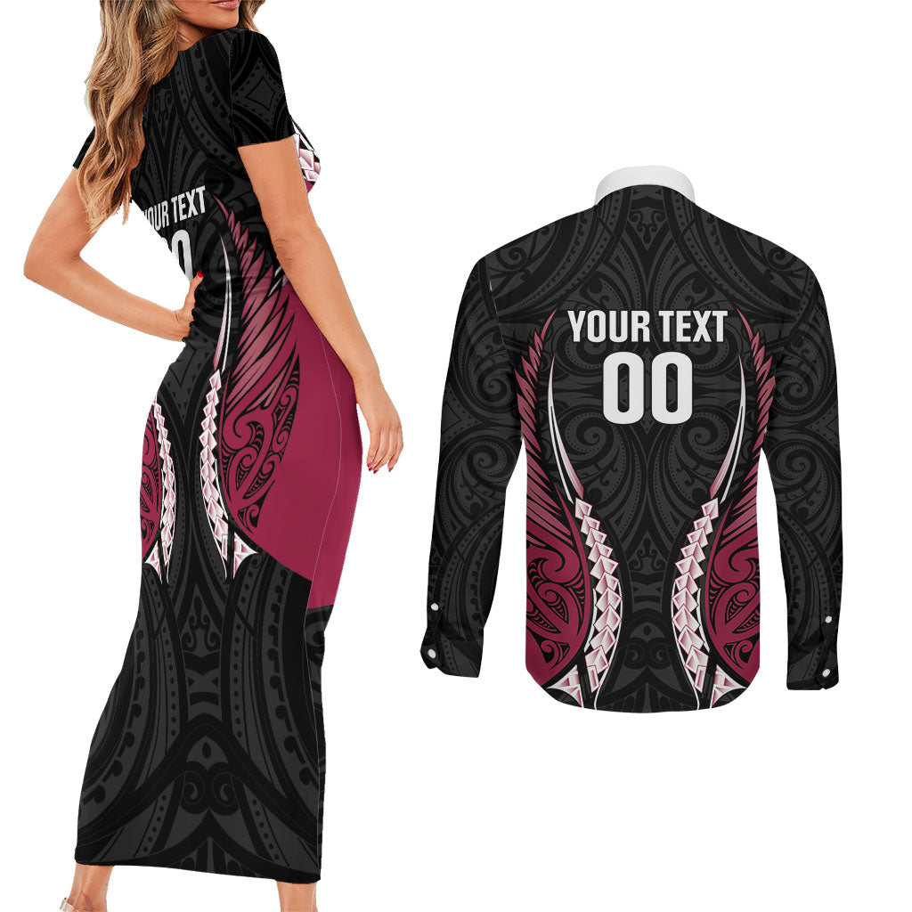 North Harbour 2026 Rugby Custom Couples Matching Short Sleeve Bodycon Dress and Long Sleeve Button Shirt NZ Maori Silver Fern LT14 - Polynesian Pride