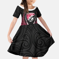 North Harbour 2026 Rugby Custom Family Matching Off Shoulder Maxi Dress and Hawaiian Shirt NZ Maori Silver Fern LT14 Daughter's Dress Maroon - Polynesian Pride