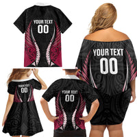 North Harbour 2026 Rugby Custom Family Matching Off Shoulder Short Dress and Hawaiian Shirt NZ Maori Silver Fern LT14 - Polynesian Pride