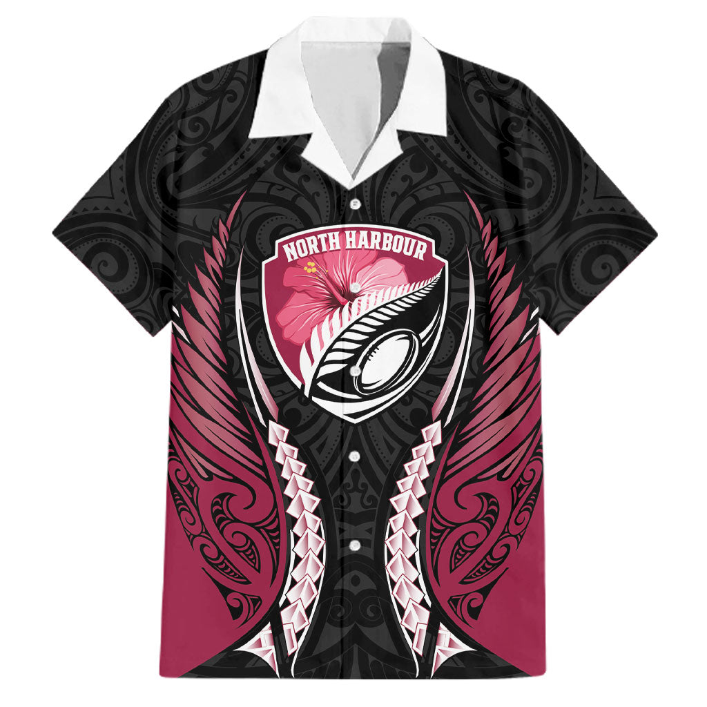 North Harbour 2026 Rugby Custom Family Matching Puletasi and Hawaiian Shirt NZ Maori Silver Fern LT14 Dad's Shirt - Short Sleeve Maroon - Polynesian Pride