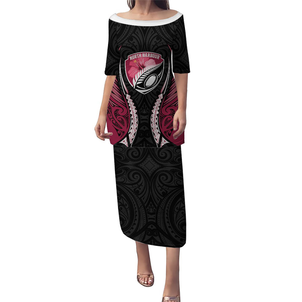 North Harbour 2026 Rugby Custom Family Matching Puletasi and Hawaiian Shirt NZ Maori Silver Fern LT14 Mom's Dress Maroon - Polynesian Pride