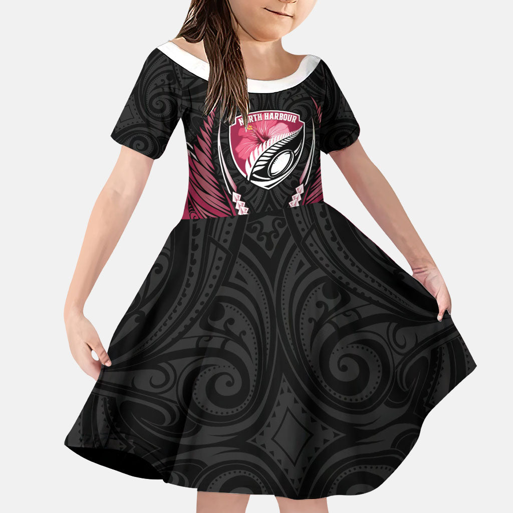North Harbour 2026 Rugby Custom Family Matching Tank Maxi Dress and Hawaiian Shirt NZ Maori Silver Fern LT14 Daughter's Dress Maroon - Polynesian Pride