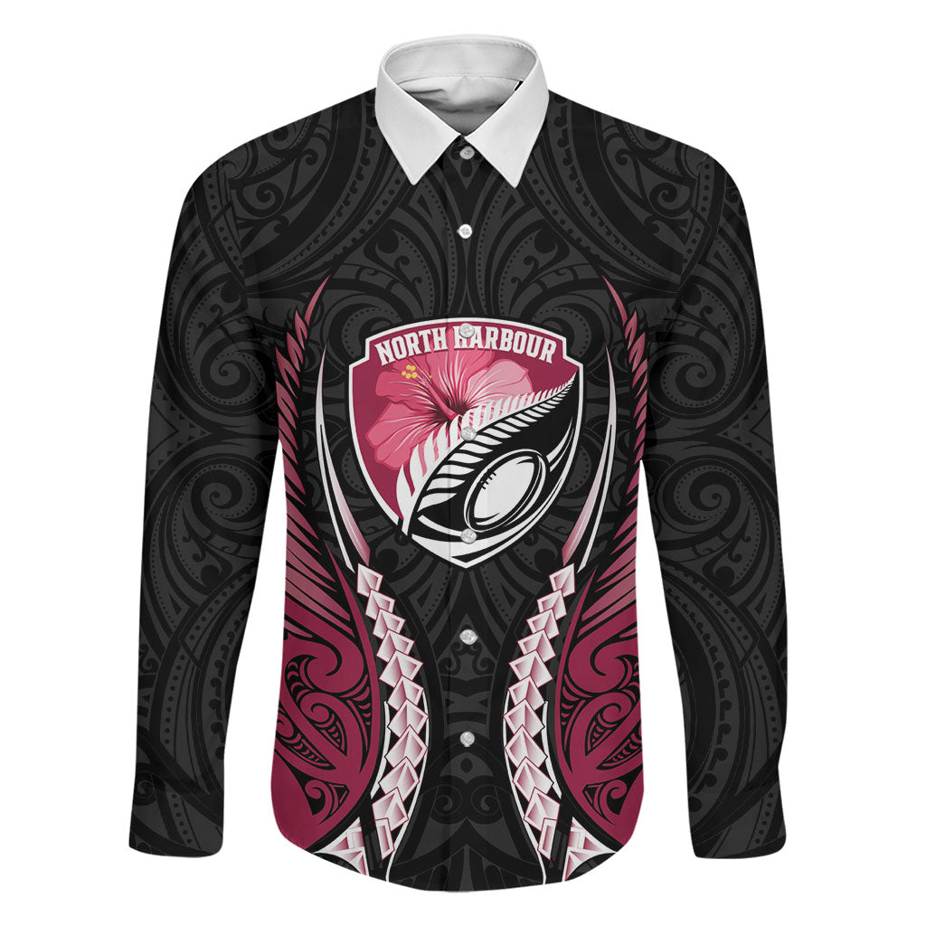 North Harbour 2026 Rugby Custom Family Matching Tank Maxi Dress and Hawaiian Shirt NZ Maori Silver Fern LT14 Dad's Shirt - Long Sleeve Maroon - Polynesian Pride