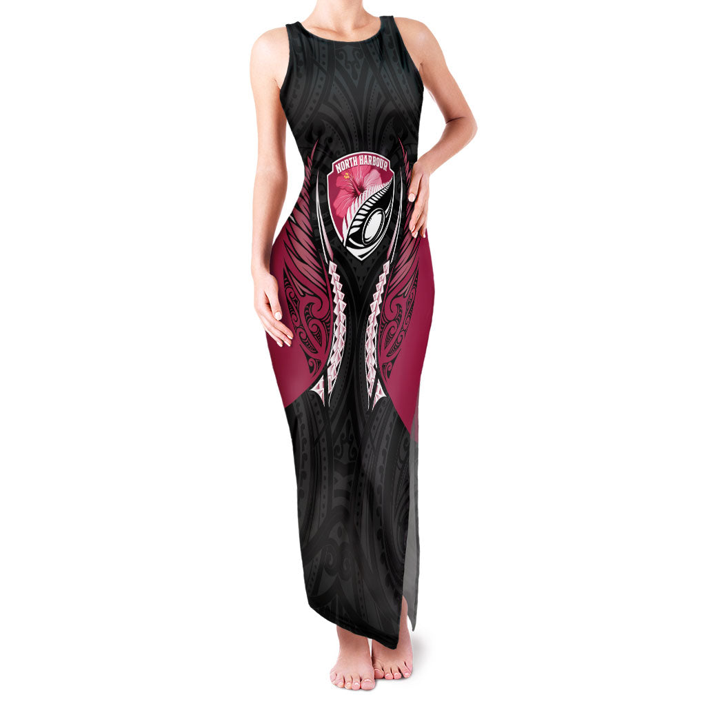 North Harbour 2026 Rugby Custom Family Matching Tank Maxi Dress and Hawaiian Shirt NZ Maori Silver Fern LT14 Mom's Dress Maroon - Polynesian Pride