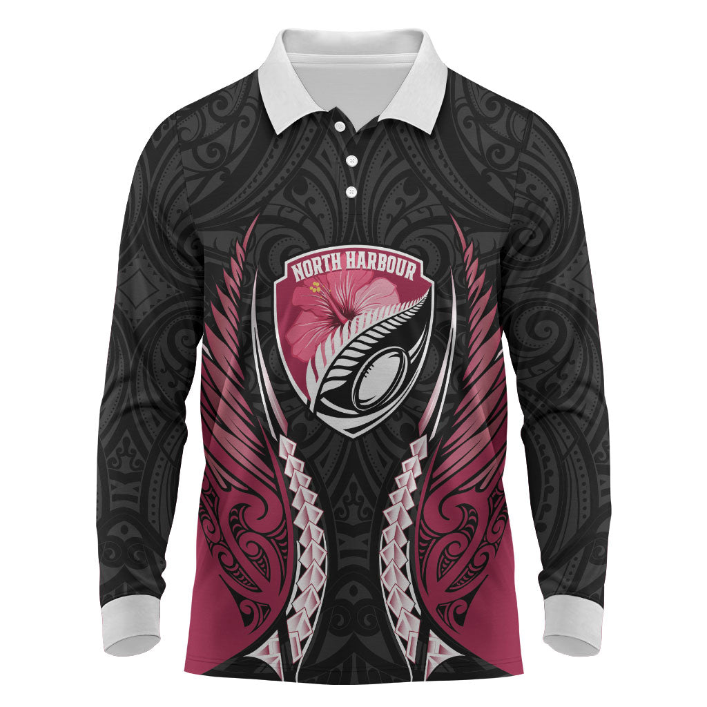 North Harbour 2026 Rugby Custom Long Sleeve Polo Shirt NZ Maori Silver Fern LT14 Maroon - Polynesian Pride