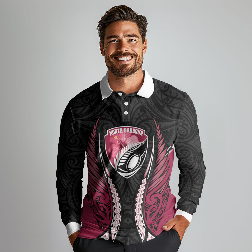 North Harbour 2026 Rugby Custom Long Sleeve Polo Shirt NZ Maori Silver Fern
