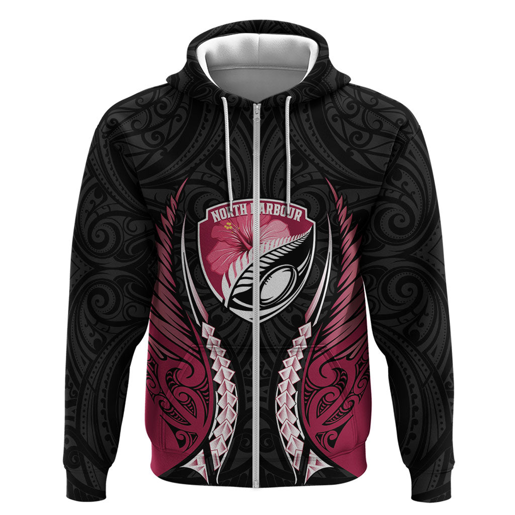 North Harbour 2026 Rugby Custom Zip Hoodie NZ Maori Silver Fern LT14 Zip Hoodie Maroon - Polynesian Pride