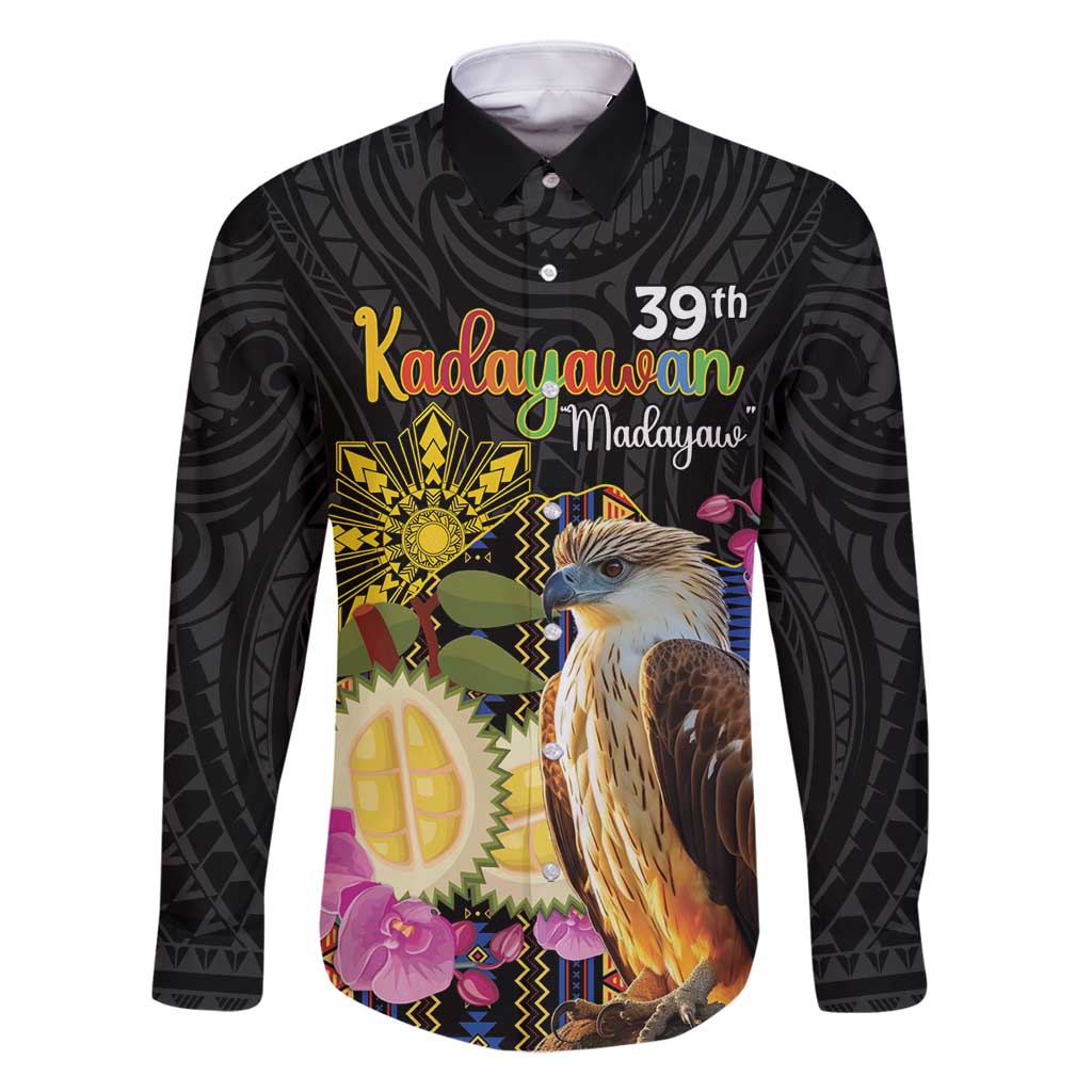Kadayawan Philippines Family Matching Long Sleeve Bodycon Dress and Hawaiian Shirt Filipino Eagle Happy 39th Anniversary LT14 Dad's Shirt - Long Sleeve Black - Polynesian Pride