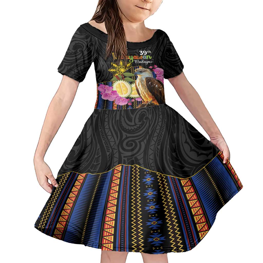 Kadayawan Philippines Family Matching Off Shoulder Maxi Dress and Hawaiian Shirt Filipino Eagle Happy 39th Anniversary LT14 Daughter's Dress Black - Polynesian Pride