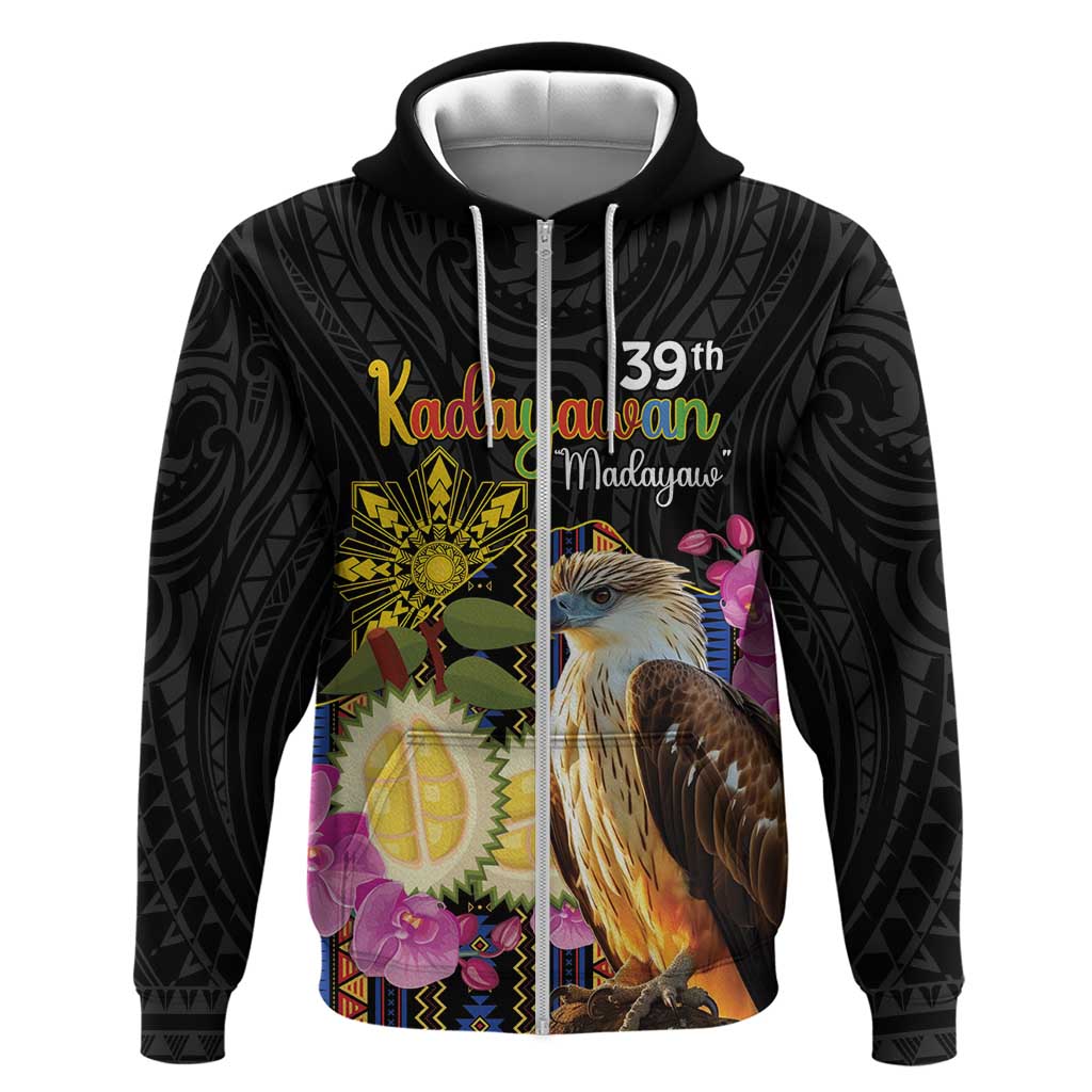 Kadayawan Philippines Hoodie Filipino Eagle Happy 39th Anniversary LT14 Zip Hoodie Black - Polynesian Pride