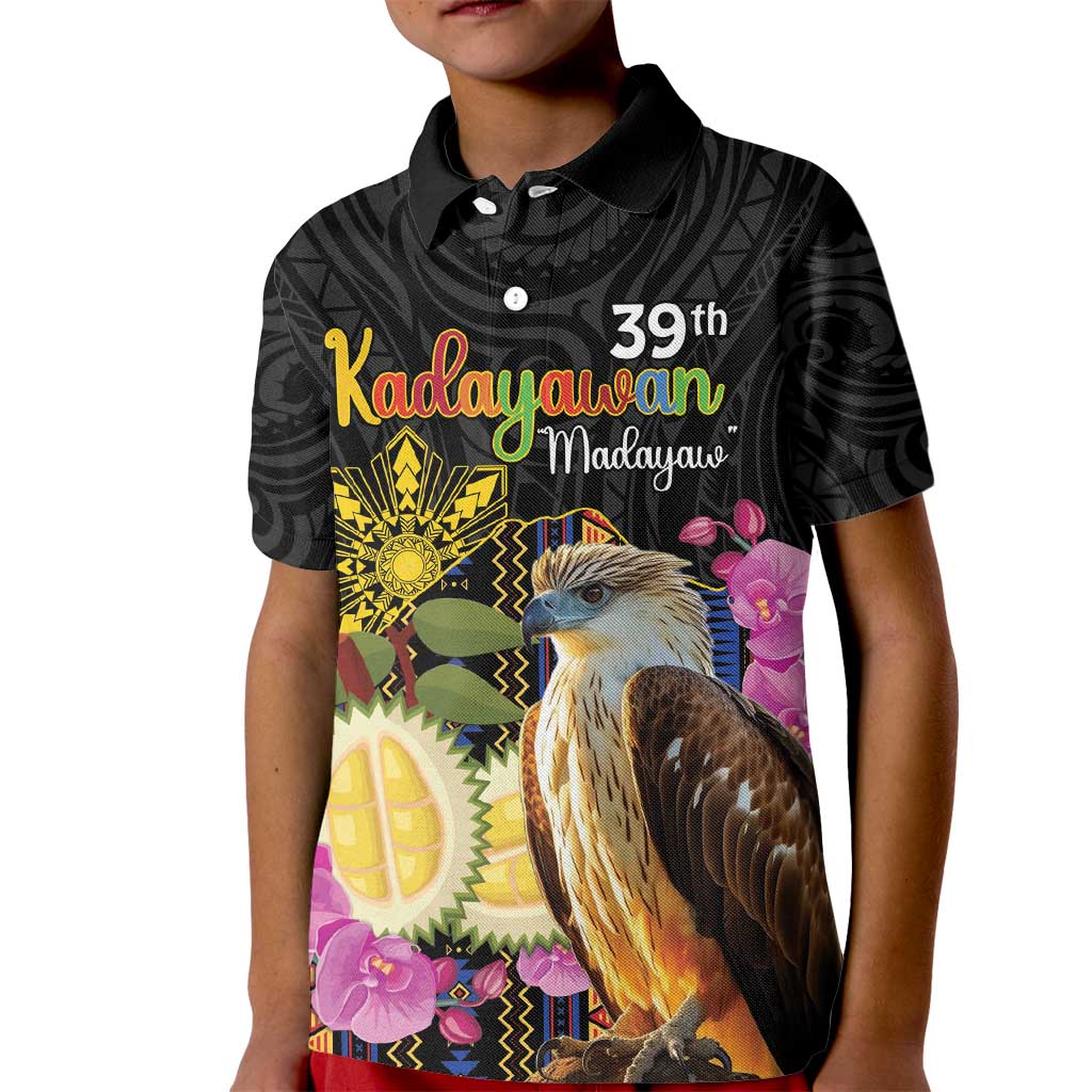 Kadayawan Philippines Kid Polo Shirt Filipino Eagle Happy 39th Anniversary LT14 Kid Black - Polynesian Pride