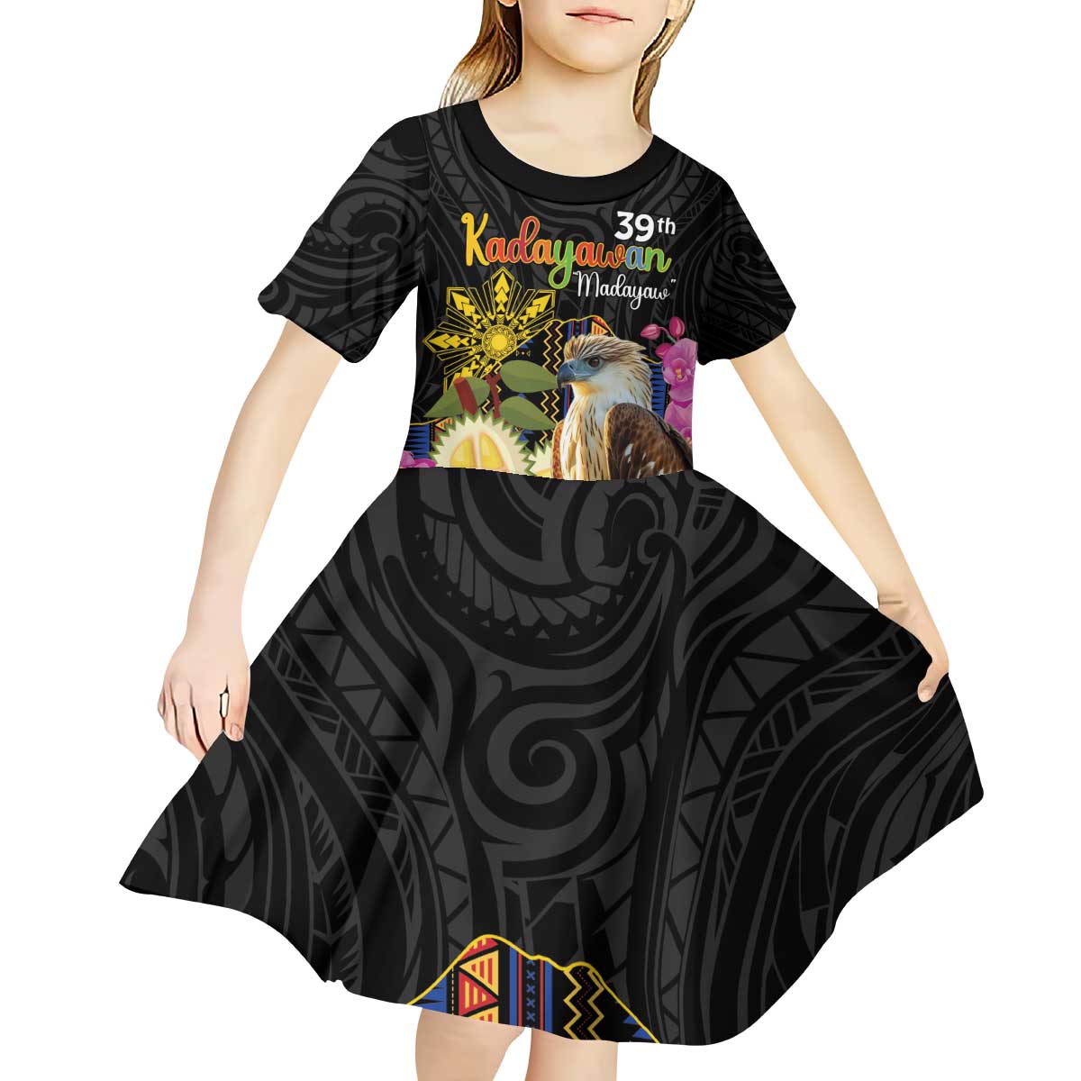 Kadayawan Philippines Kid Short Sleeve Dress Filipino Eagle Happy 39th Anniversary LT14 - Polynesian Pride