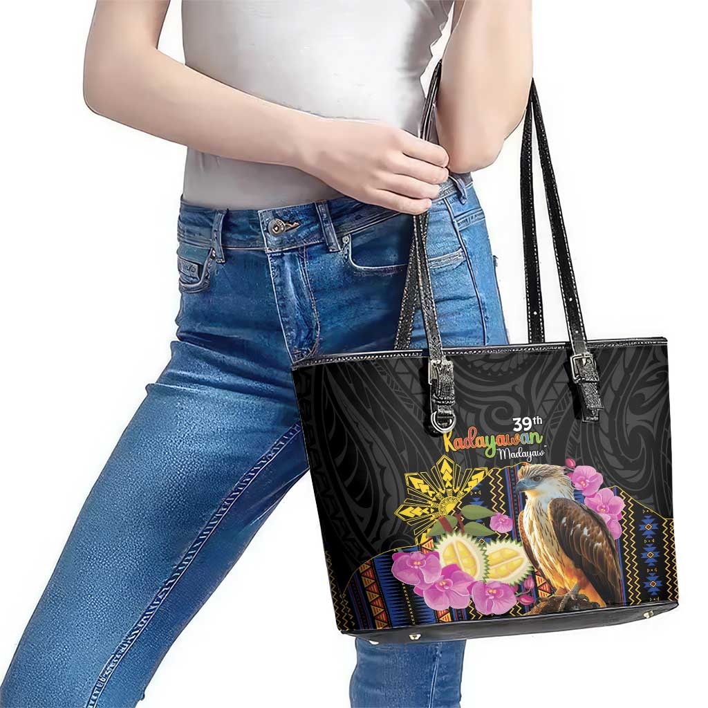 Kadayawan Philippines Leather Tote Bag Filipino Eagle Happy 39th Anniversary LT14 - Polynesian Pride