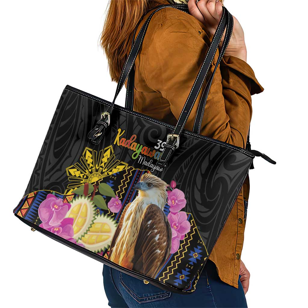 Kadayawan Philippines Leather Tote Bag Filipino Eagle Happy 39th Anniversary LT14 - Polynesian Pride