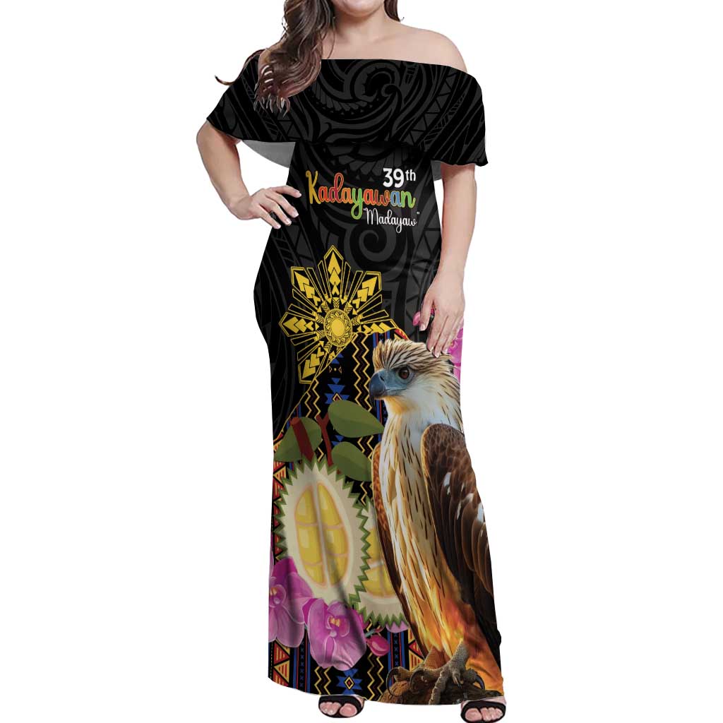 Kadayawan Philippines Off Shoulder Maxi Dress Filipino Eagle Happy 39th Anniversary LT14 Women Black - Polynesian Pride