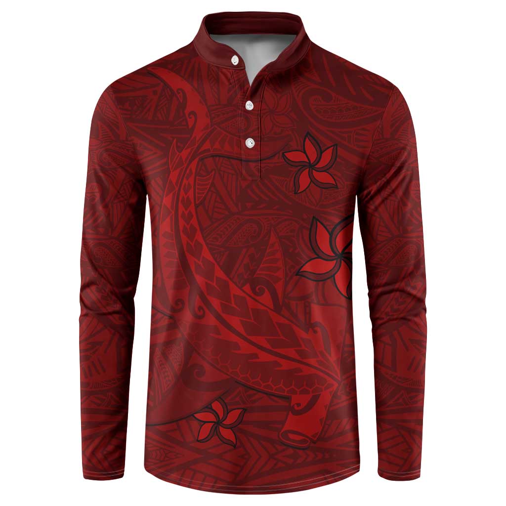 Oxblood Polynesia Button Sweatshirt Hawaiian Tribal Hammerhead Shark Tattoo