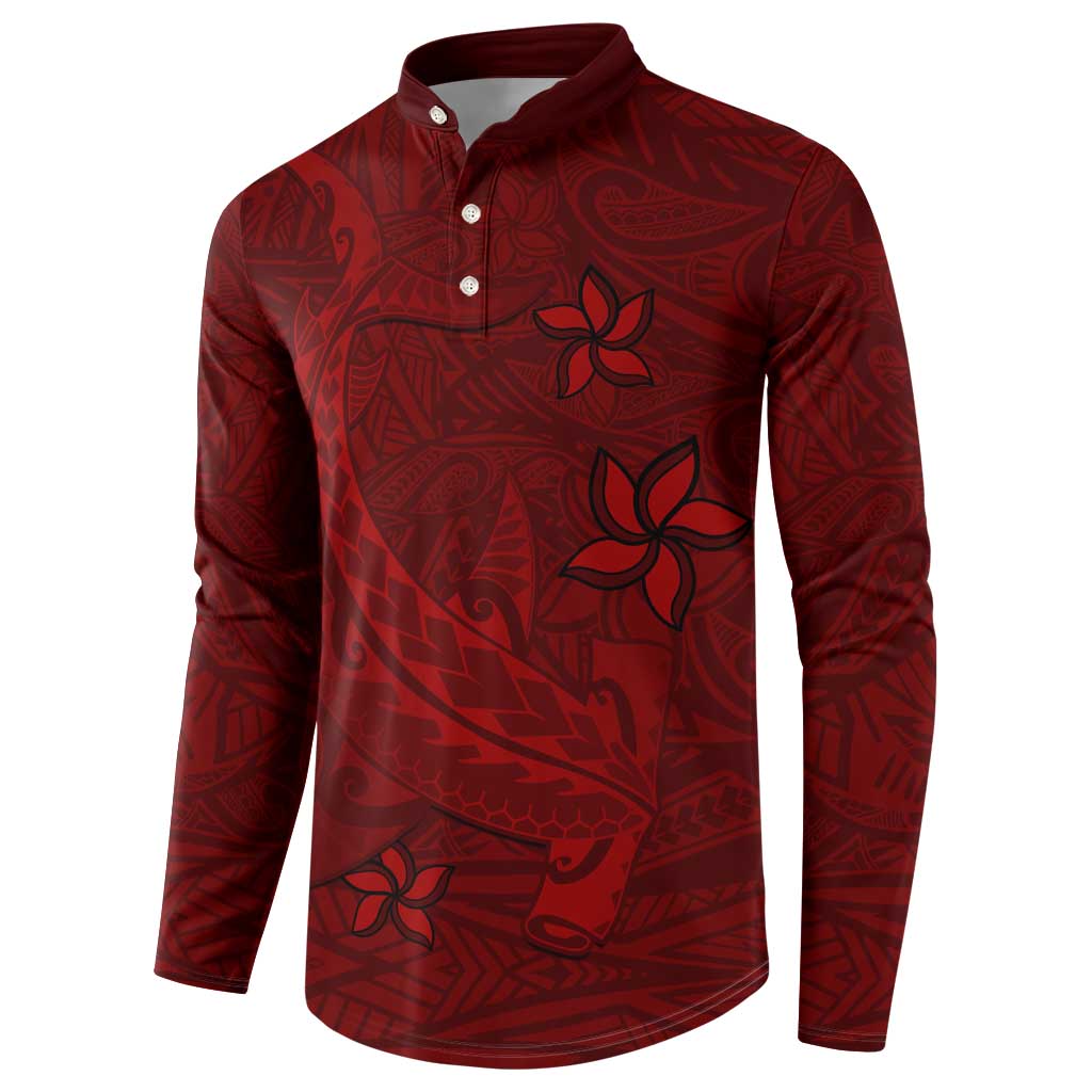 Oxblood Polynesia Button Sweatshirt Hawaiian Tribal Hammerhead Shark Tattoo