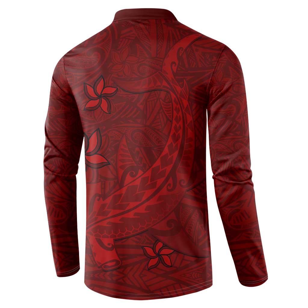 Oxblood Polynesia Button Sweatshirt Hawaiian Tribal Hammerhead Shark Tattoo