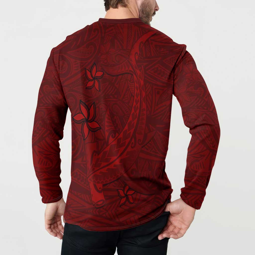 Oxblood Polynesia Button Sweatshirt Hawaiian Tribal Hammerhead Shark Tattoo