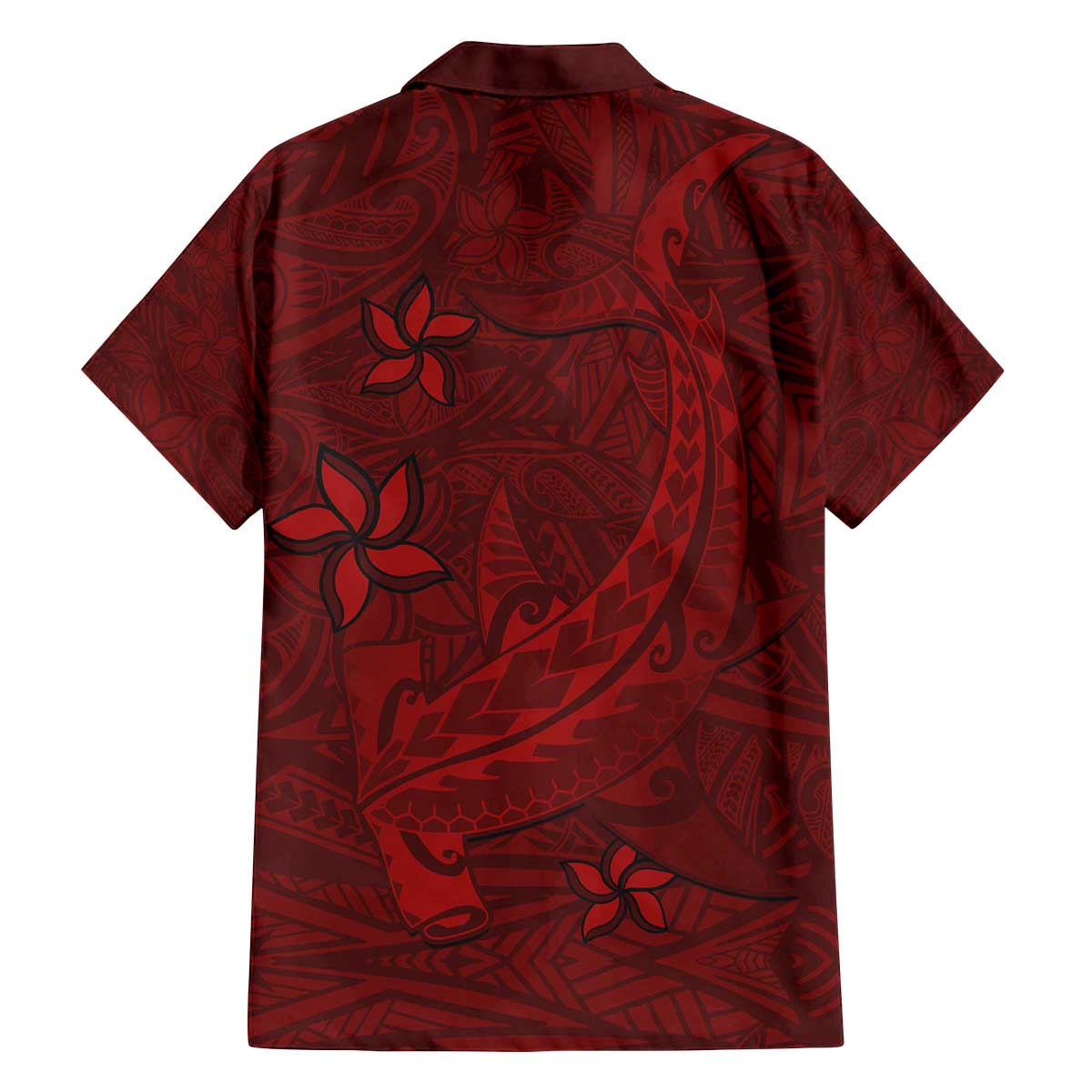 Oxblood Polynesia Family Matching Off The Shoulder Long Sleeve Dress and Hawaiian Shirt Hawaiian Tribal Hammerhead Shark Tattoo