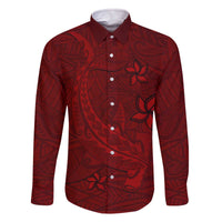 Oxblood Polynesia Family Matching Off The Shoulder Long Sleeve Dress and Hawaiian Shirt Hawaiian Tribal Hammerhead Shark Tattoo